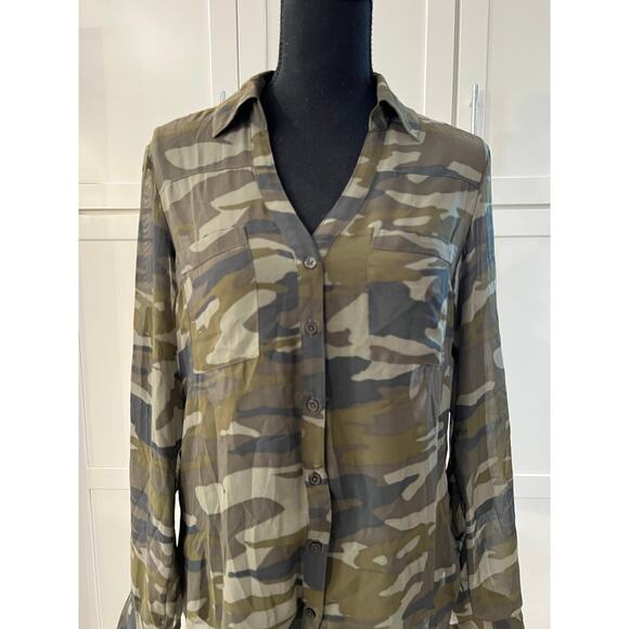 NWT Express The Portofino Shirt Sheer Camo Shirt Blouse Women's S $59 Camouflage - Picture 2 of 6